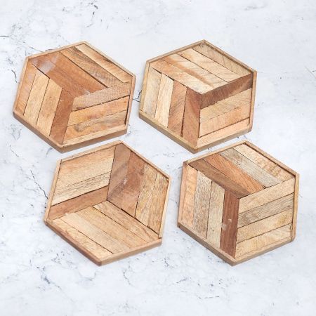 High-Quality Hexagon Shaped Wooden Coasters - Pack of 4